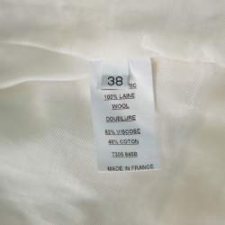 Pre Owned Balmain Cream Wool Satin Trim Open Front Blazer M