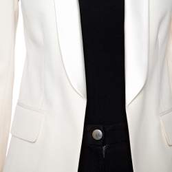 Pre Owned Balmain Cream Wool Satin Trim Open Front Blazer M