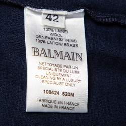 Pre Owned Balmain Navy Blue Wool Studded Detail Sweater L