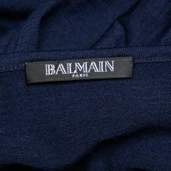 Pre Owned Balmain Navy Blue Wool Studded Detail Sweater L
