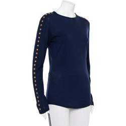 Pre Owned Balmain Navy Blue Wool Studded Detail Sweater L