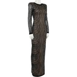 Pre Owned Balmain Black Perforated Stretch Knit Long Sleeve Dress S