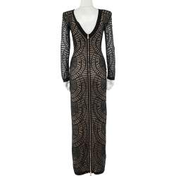 Pre Owned Balmain Black Perforated Stretch Knit Long Sleeve Dress S