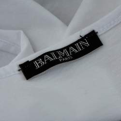 Pre Owned Balmain White Logo Printed Cotton Button Detail Sleeveless T-Shirt S