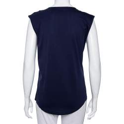 Pre Owned Balmain Navy Blue Logo Printed Cotton Button Detail Tank Top S