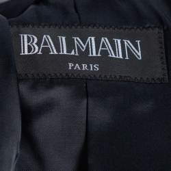 Pre Owned Balmain Navy Blue Textured Wool Double Breasted Blazer L