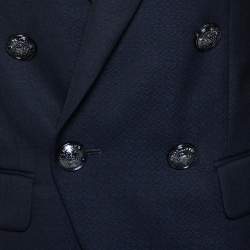 Pre Owned Balmain Navy Blue Textured Wool Double Breasted Blazer L