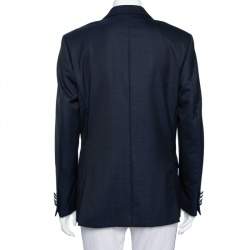 Pre Owned Balmain Navy Blue Textured Wool Double Breasted Blazer L