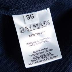 Pre Owned Balmain Navy Blue Cotton Logo Stamp Detail Sweatshirt S