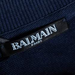 Pre Owned Balmain Navy Blue Cotton Logo Stamp Detail Sweatshirt S