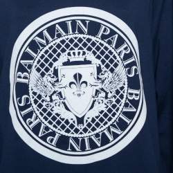 Pre Owned Balmain Navy Blue Cotton Logo Stamp Detail Sweatshirt S