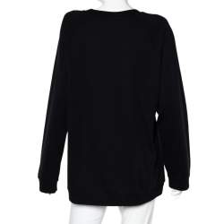 Pre Owned Balmain Black Cotton Knit Fleece Logo Detail Oversized Sweatshirt M