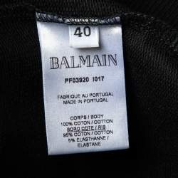 Pre Owned Balmain Black Cotton Knit Fleece Logo Detail Oversized Sweatshirt M