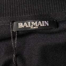 Pre Owned Balmain Black Cotton Knit Fleece Logo Detail Oversized Sweatshirt M