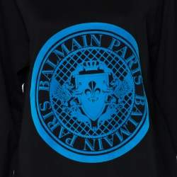 Pre Owned Balmain Black Cotton Knit Fleece Logo Detail Oversized Sweatshirt M