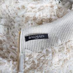 Pre Owned Balmain Ivory Bouclé Button Detail Mini Skirt M 