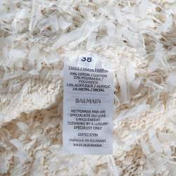 Pre Owned Balmain Ivory Bouclé Button Detail Mini Skirt M 