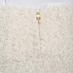 Pre Owned Balmain Ivory Bouclé Button Detail Mini Skirt M 