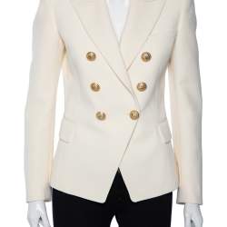 Pre Owned Balmain Cream Wool Double Breasted Blazer M