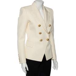 Pre Owned Balmain Cream Wool Double Breasted Blazer M