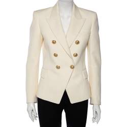 Pre Owned Balmain Cream Wool Double Breasted Blazer M