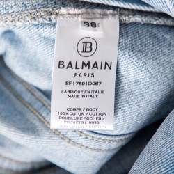 Pre Owned Balmain Blue Light Washed Denim Single Button Blazer M 