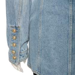 Pre Owned Balmain Blue Light Washed Denim Single Button Blazer M 