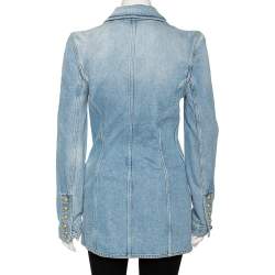Pre Owned Balmain Blue Light Washed Denim Single Button Blazer M 