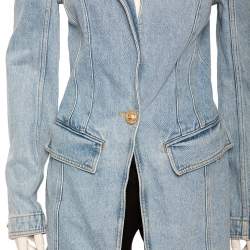 Pre Owned Balmain Blue Light Washed Denim Single Button Blazer M 