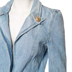 Pre Owned Balmain Blue Light Washed Denim Single Button Blazer M 