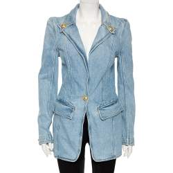 Pre Owned Balmain Blue Light Washed Denim Single Button Blazer M 