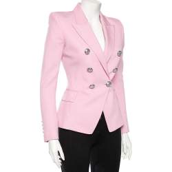 Pre Owned Balmain Rose Layette Wool Double Breasted Blazer S