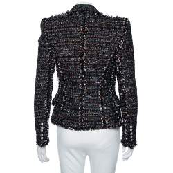 Pre Owned Balmain Black Tinsel Tweed Embellished Patch Detail Blazer S