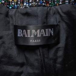 Pre Owned Balmain Black Tinsel Tweed Embellished Patch Detail Blazer S