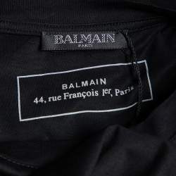 Balmain Black & Gold Medallion Print Cotton Button Detail T-Shirt XS