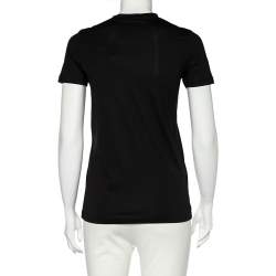Balmain Black & Gold Medallion Print Cotton Button Detail T-Shirt XS