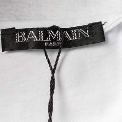 Pre Owned Balmain White Medallion Print Cotton Button Detail Sleeveless T-Shirt S