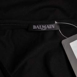 Pre Owned Balmain Black Logo Print Cotton Button Detail Sleeveless T-Shirt M