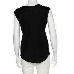 Pre Owned Balmain Black Logo Print Cotton Button Detail Sleeveless T-Shirt M