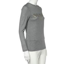 Pre Owned Balmain Grey Logo Print Cotton Long Sleeve T-Shirt XXS