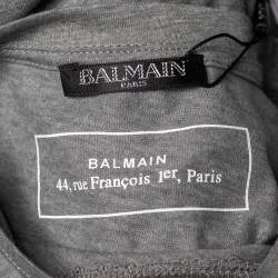 Pre Owned Balmain Grey Logo Print Cotton Long Sleeve T-Shirt XXS