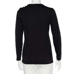 Pre Owned Balmain Black Logo Print Cotton Button Detail Long Sleeve T-Shirt XS