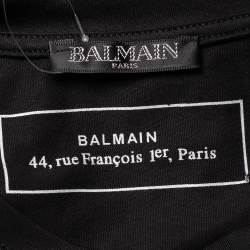 Pre Owned Balmain Black Logo Print Cotton Button Detail Long Sleeve T-Shirt XS