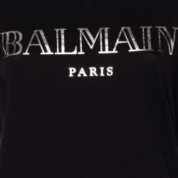 Pre Owned Balmain Black Logo Print Cotton Button Detail Long Sleeve T-Shirt XS