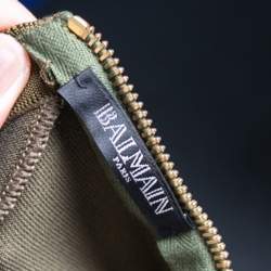 Pre Owned Balmain Olive Green Knit Cinched Waist Detailed Lace Up Mini Dress S