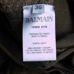 Pre Owned Balmain Olive Green Knit Cinched Waist Detailed Lace Up Mini Dress S