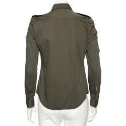 Balmain Dark Green Cotton Distressed Embellished Button Front Military Shirt M