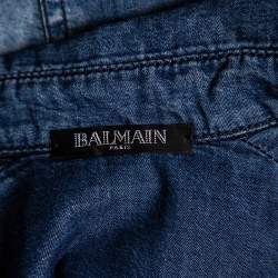 Balmain Blue Faded Effect Denim Pocket Detailed Button Front Sleeveless Shirt S