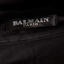 Pre Owned Balmain Black Embroidered & Embellished Cotton Button Front Military Shirt M