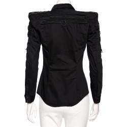 Pre Owned Balmain Black Embroidered & Embellished Cotton Button Front Military Shirt M